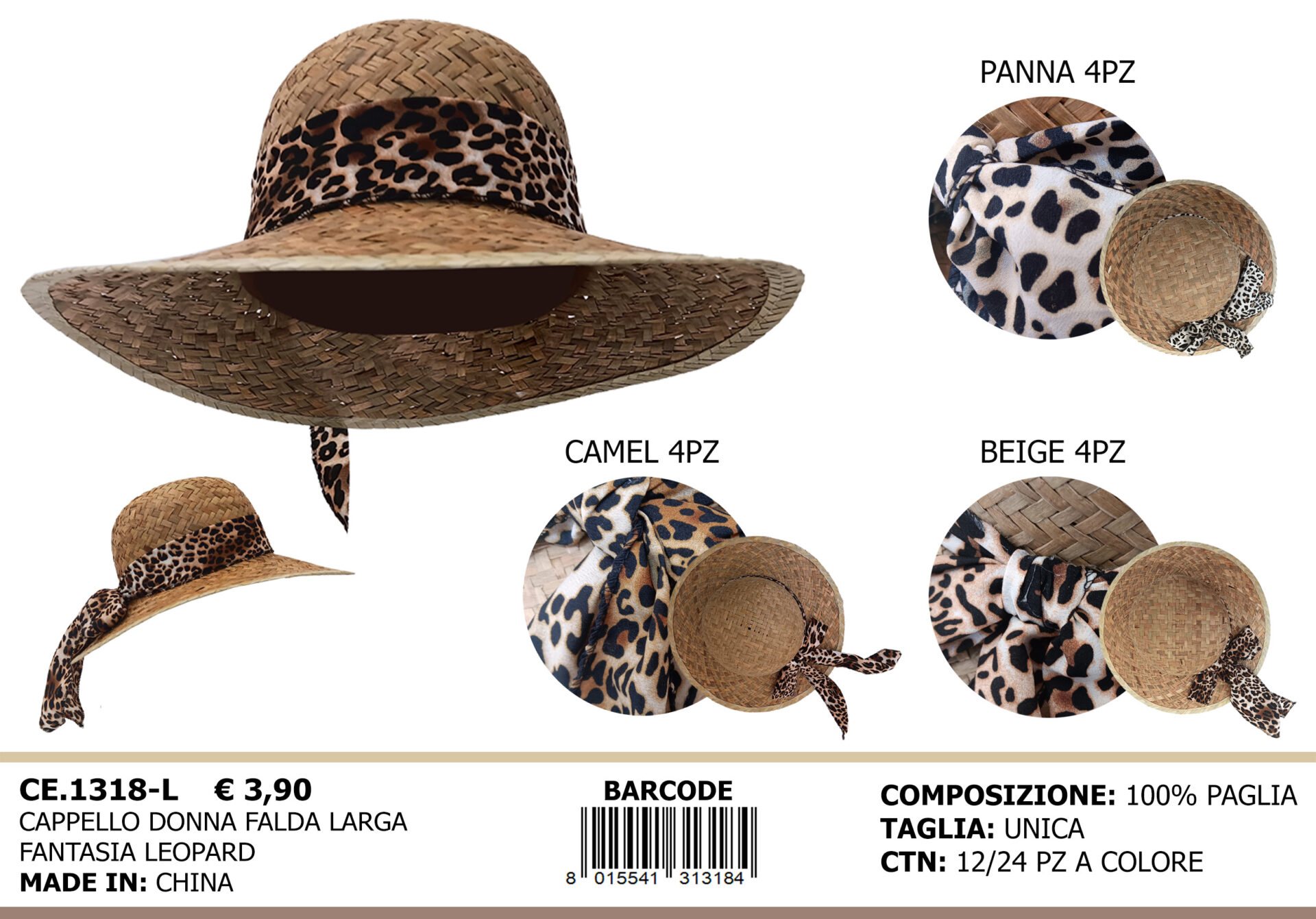 cappello donna falda larga fantasia leopard