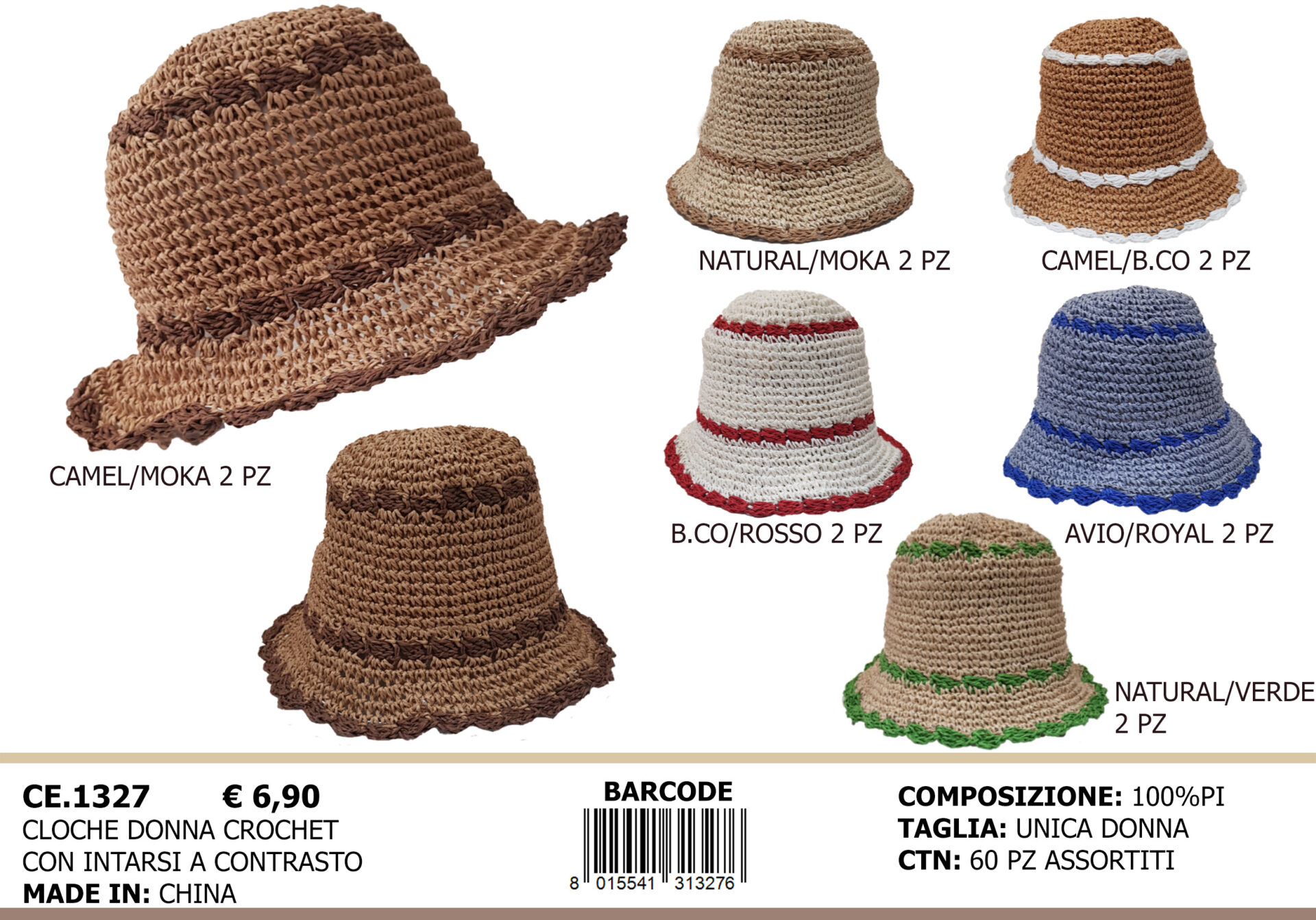 cloche donna crochet con intarsi a contrasto