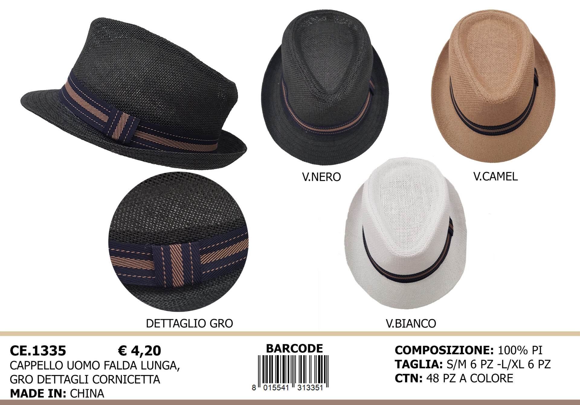 cappello uomo falda lunga gros dettagli cornicetta