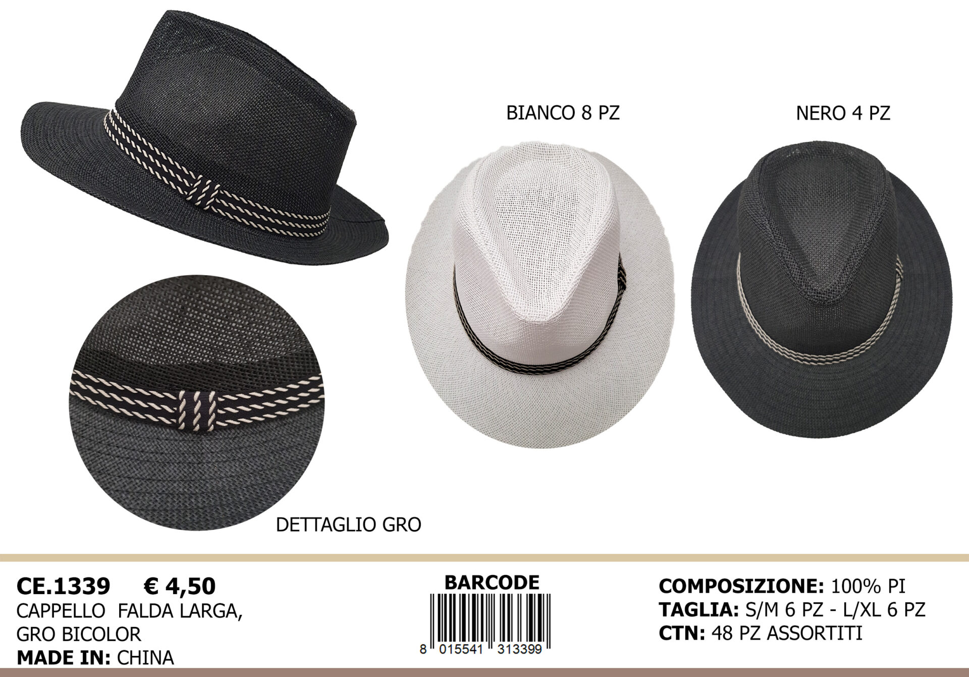 cappello falda larga gros bicolor