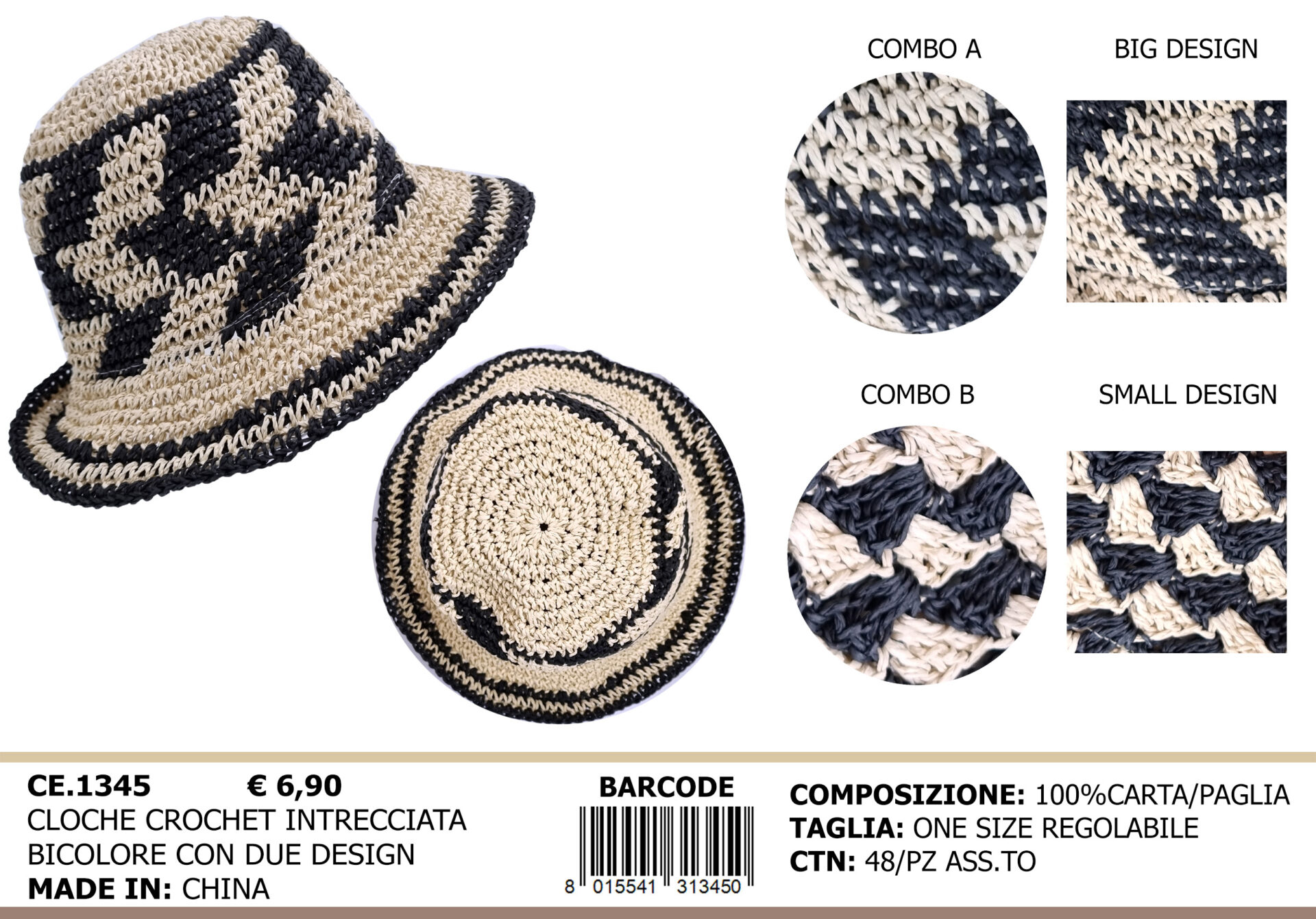 cloche crochet intrecciata bicolor con due design