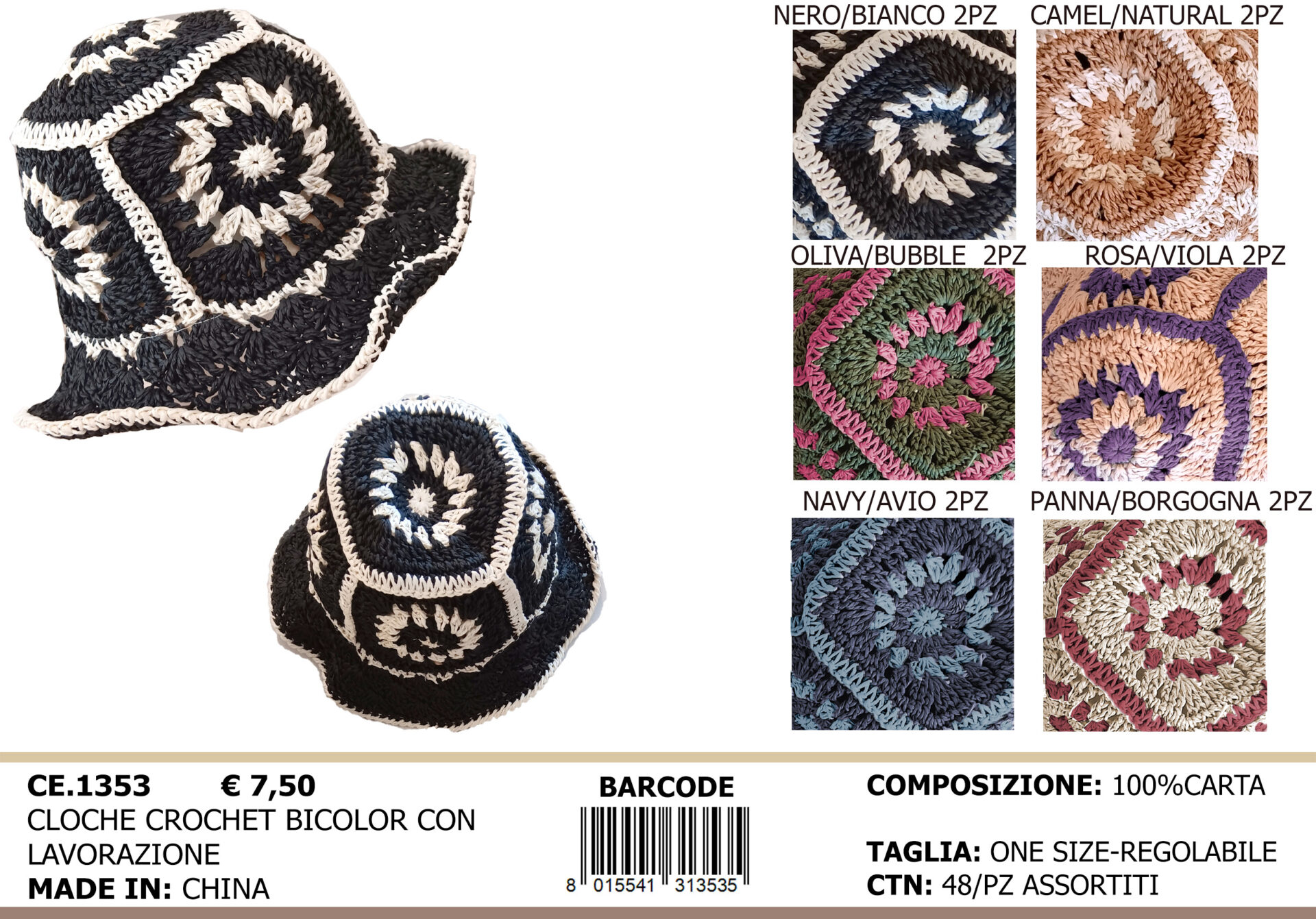 cloche crochet bicolor con lavorazione