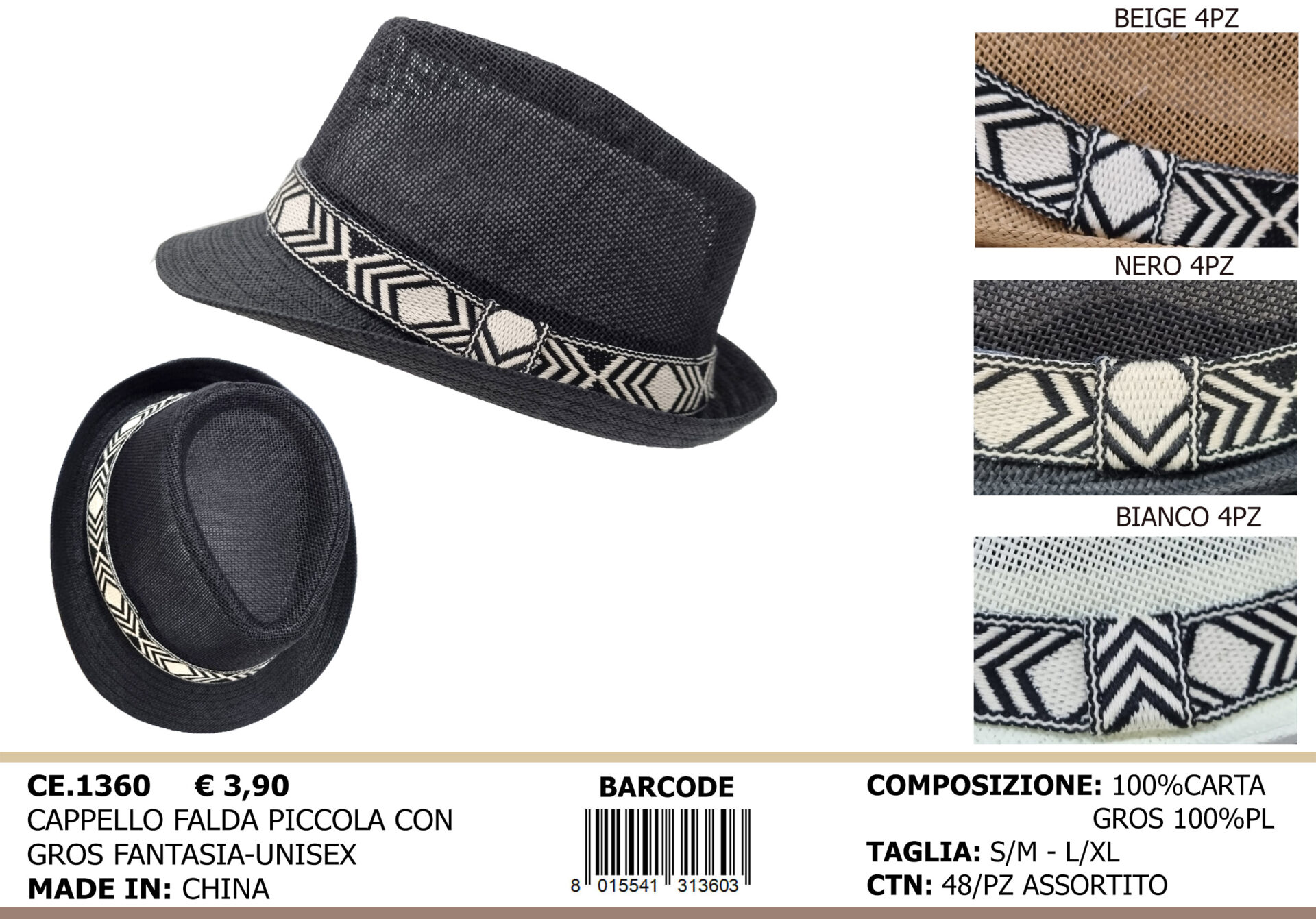 cappello falda piccola con gros fantasia unisex