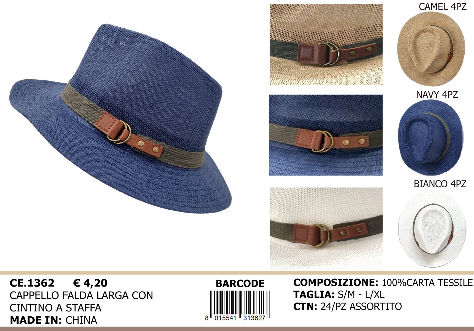 cappello falda larga con cintino a staffa