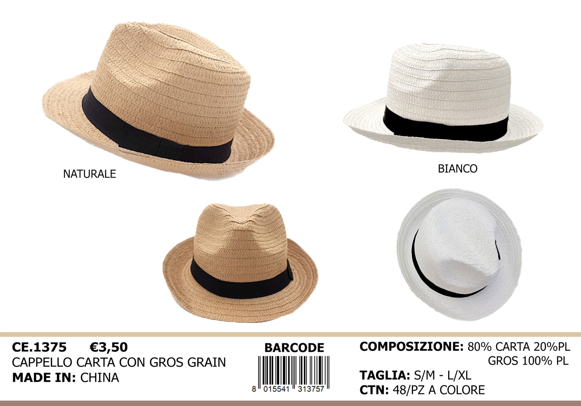 cappello carta con gros grain