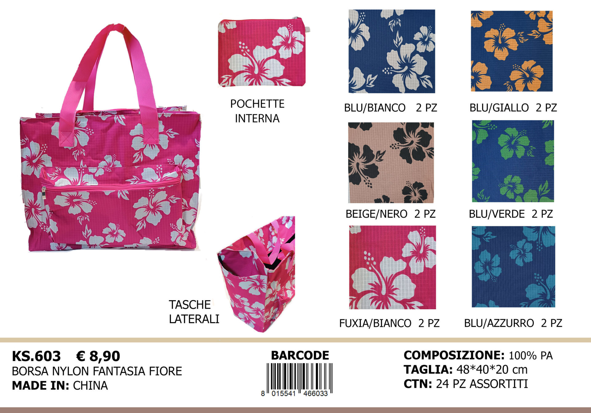 borsa nylon fantasia fiore