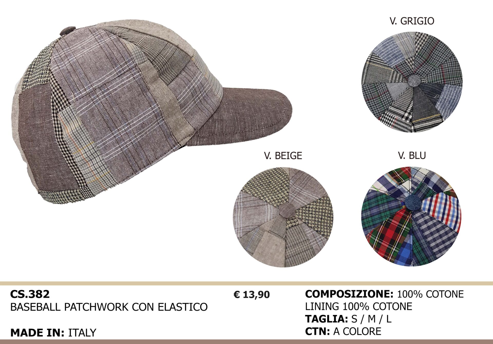 baseball patchwork in cotone con elastico